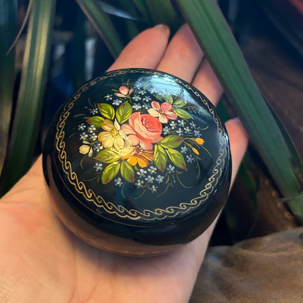 Vintage Russian Hand-Painted Trinket Box